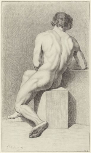 Seated male nude, seen from the back