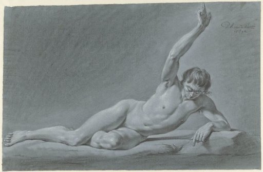 Reclining male nude with raised arm