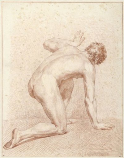 Male nude, kneeling, seen from the back