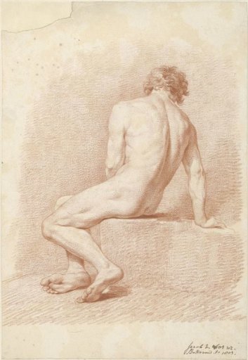 Seated male nude, seen from the back