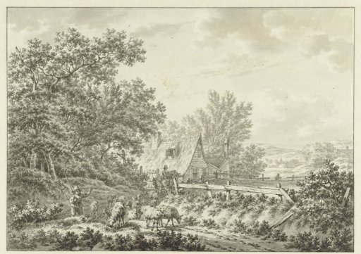 Summer landscape with a sheepherd at a farm