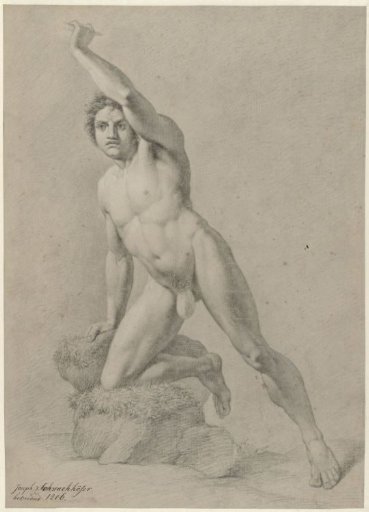 Male nude, kneeling on one knee