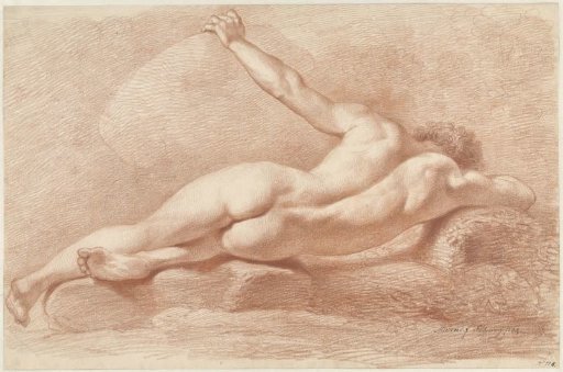 Reclining male nude, seen from the back