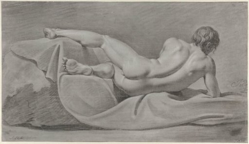 Lying male nude, seen from the back