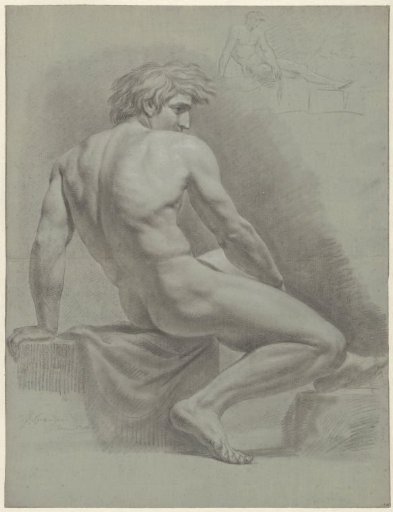 Seated male nude and a small sketch