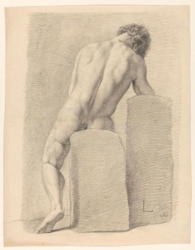 Seated male nude, seen from the back