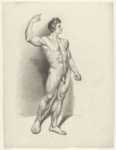 Standing male nude, to the right
