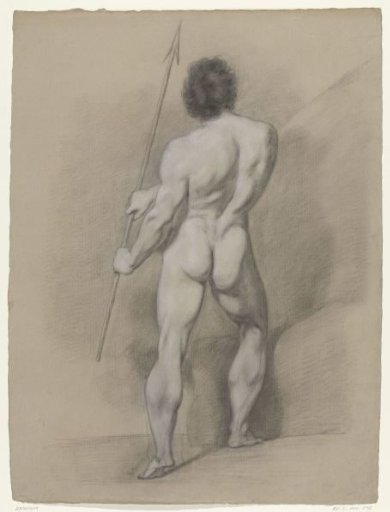 Standing male nude with a spear, from behind