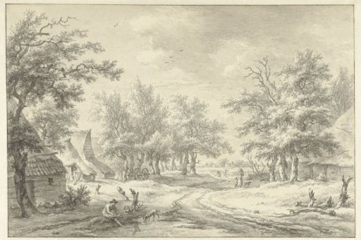 Landscape with a few farmhouses and figures