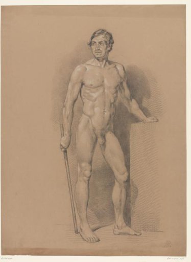 Standing male nude with a staff