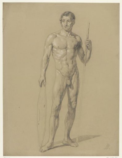 Standing male nude with a shield and spear