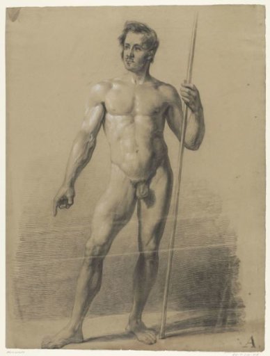 Standing male nude with staff, from the front