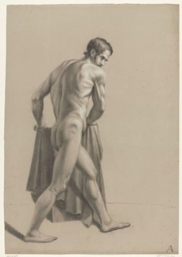 Standing male nude, as a bullfighter