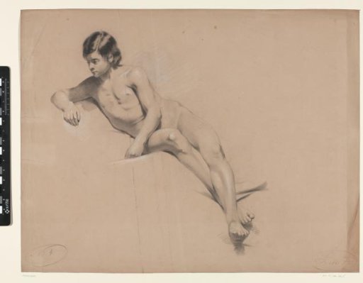Seated naked boy, leaning to the left
