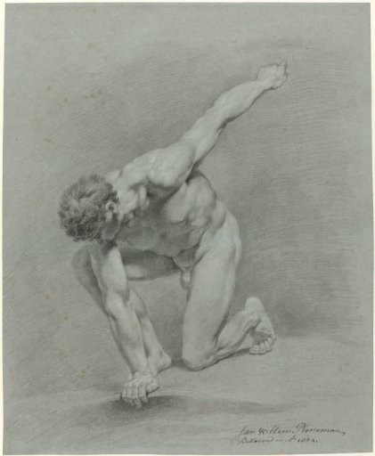 Male Nude Kneeling Forward on the Left