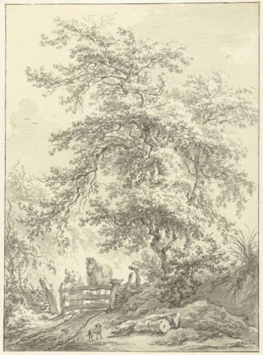 Woman with Horse at a Fence Under a Large Tree