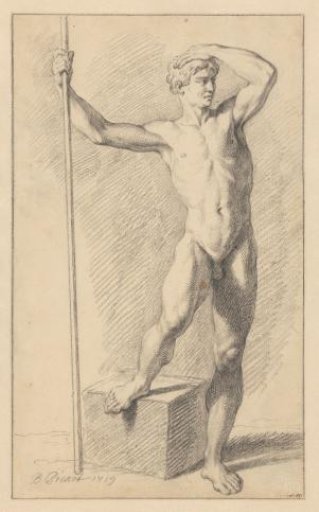 Standing nude man with raised leg