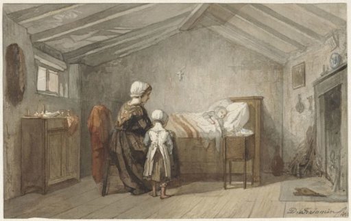 Mother and daughter at the bedside of a sick child