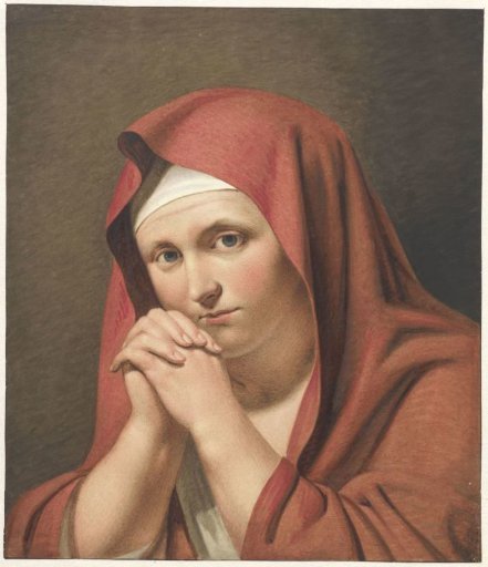 Woman in Red, with Folded Hands
