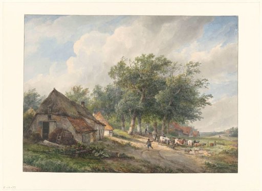 Landscape with farms and cattle