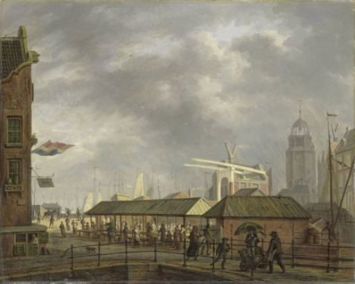 The small Fish Market on the Corner of the Brouwersgracht and Singel, Amsterdam