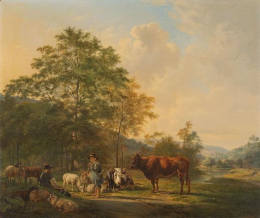 Hilly Landscape with Shepherd, Drover and Cattle