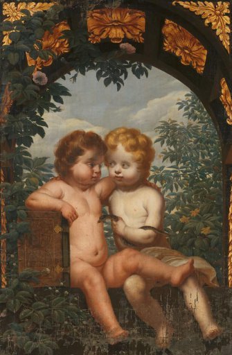Christian Allegory with two Children with a Bible and Snake