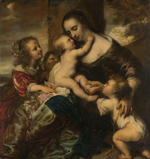 Portrait of a woman with four children, depicted as Caritas