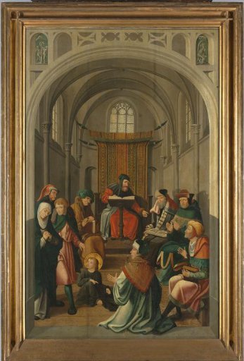 Panel of an Altarpiece with Dispute with the Doctors, on verso is Appearance of Christ to his Mother