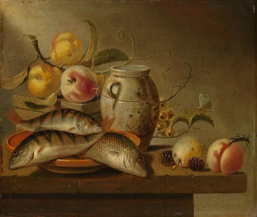 Still Life with Earthenware Jar, Fish and Fruit