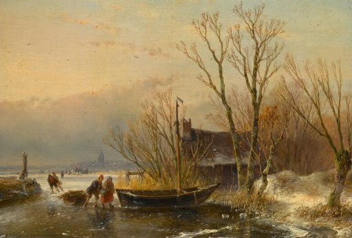 Winter Scene on the Ice with Wood Gatherers