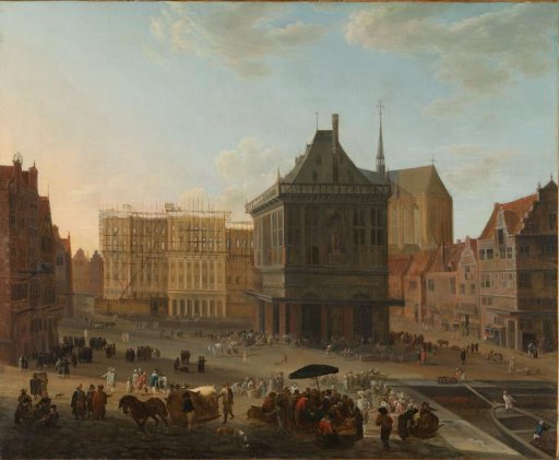 The Dam in Amsterdam with the new Town Hall under Construction