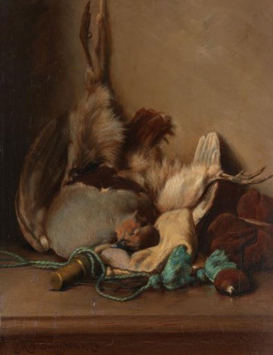 Still life with Wood Pigeon and Powder Horn