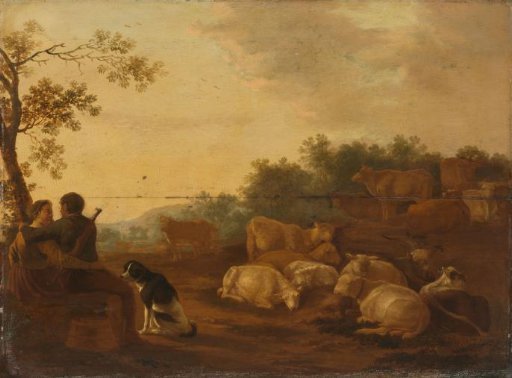 Landscape with sheperd, sheperdess and cattle
