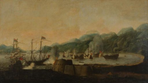 A Dutch Squadron under the Command of Cornelis Simonsz van der Veer Carrying Out a Surprise Attack on Three Portuguese Galleons in the Bay of Goa Velha, 30 September 1639