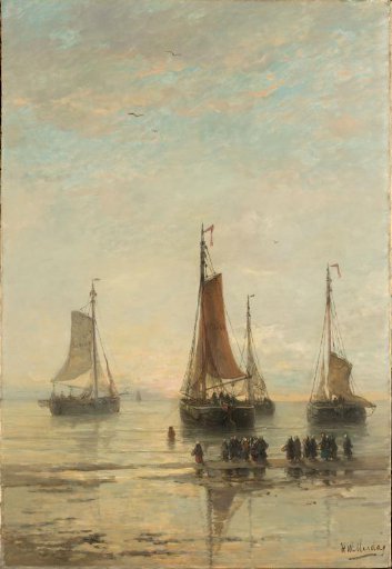 Bluff-Bowed Scheveningen Boats at Anchor