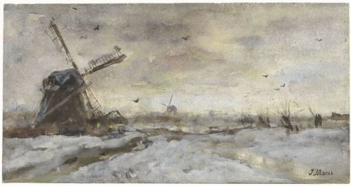 Landscape with mill in the snow