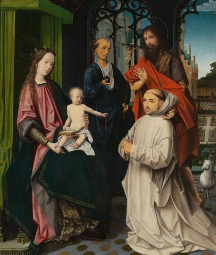 Seated Virgin and Child, with Saint Jerome, John the Baptist and a Carthusian monk