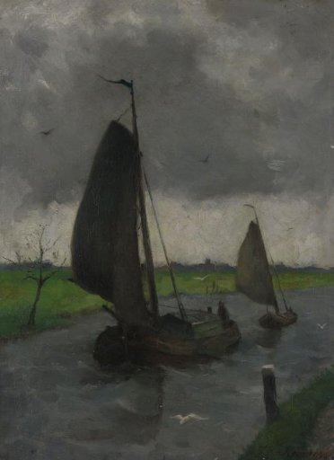 Watercourse with Sail Barges