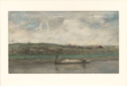 Sand Barge in Motion Through Rolling Landscape