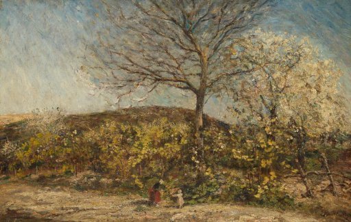 Landscape with a flowering orchard