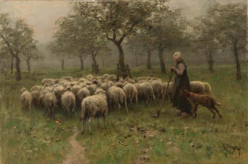 Shepherdess with a Flock of Sheep