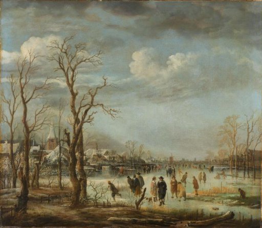 Winter Landscape near a Town with Bare Trees