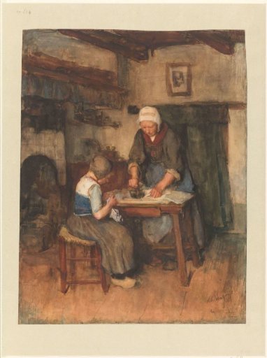 Interior with an Ironing Woman and a Sewing Child