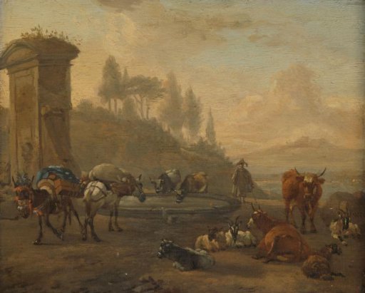 Livestock by a Fountain