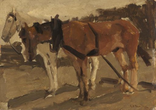 A Brown and a White Horse in Scheveningen