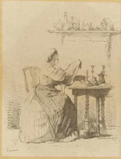 Maid Sitting at a Table Polishing