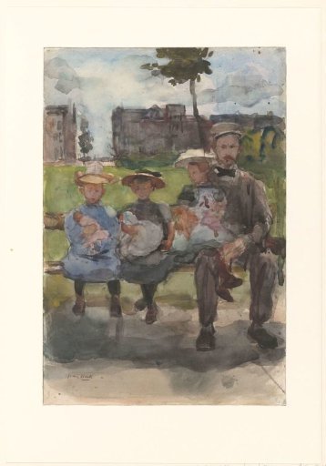 A Man with Three Girls on a Bench in the Oosterpark in Amsterdam