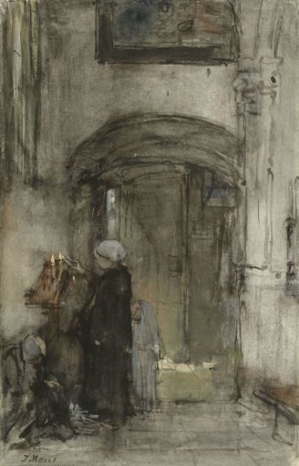 Fisherman's Wife with her Little Daughter as a 'Little Bride' Lighting a Church Candle