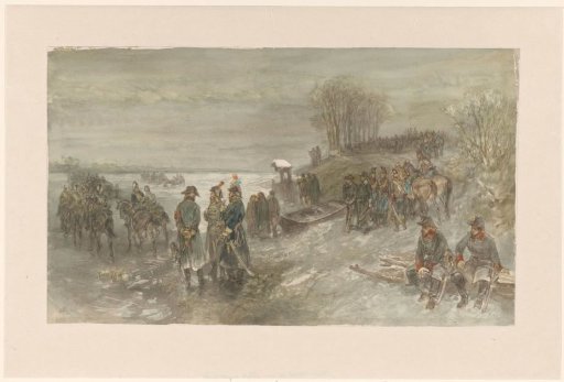French Troops Marching over a Frozen River